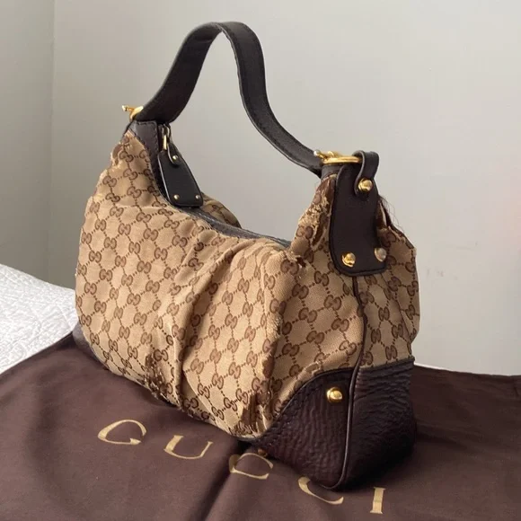 Gucci Jockey GG Monogram Canvas Brown Pebbled Leather Hobo Shoulder Bag - Picture 16 of 16